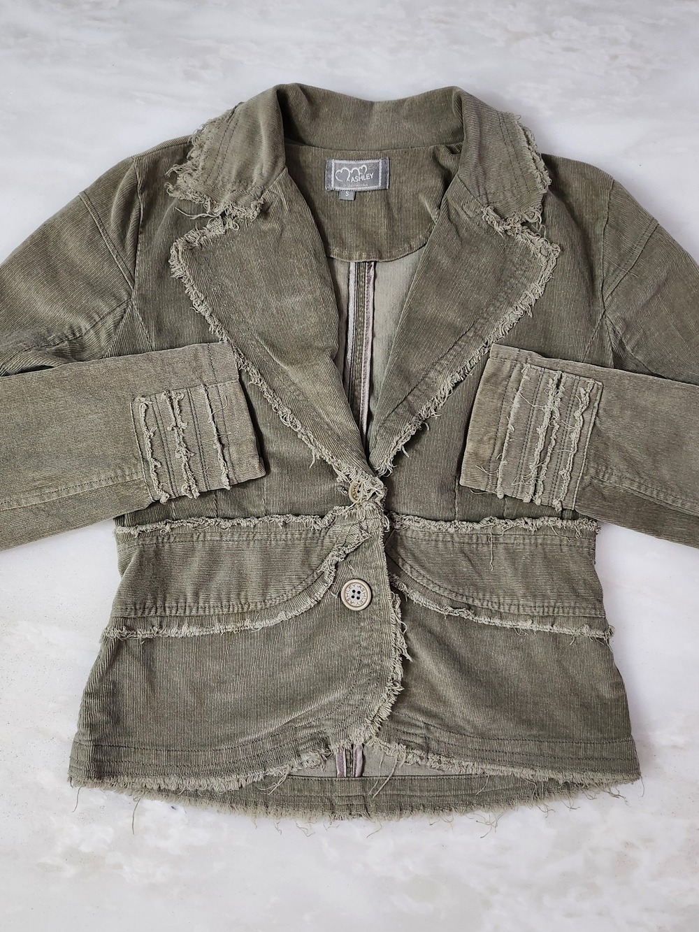 Y2K ASHLEY GREEN Frayed Corduroy Blazer